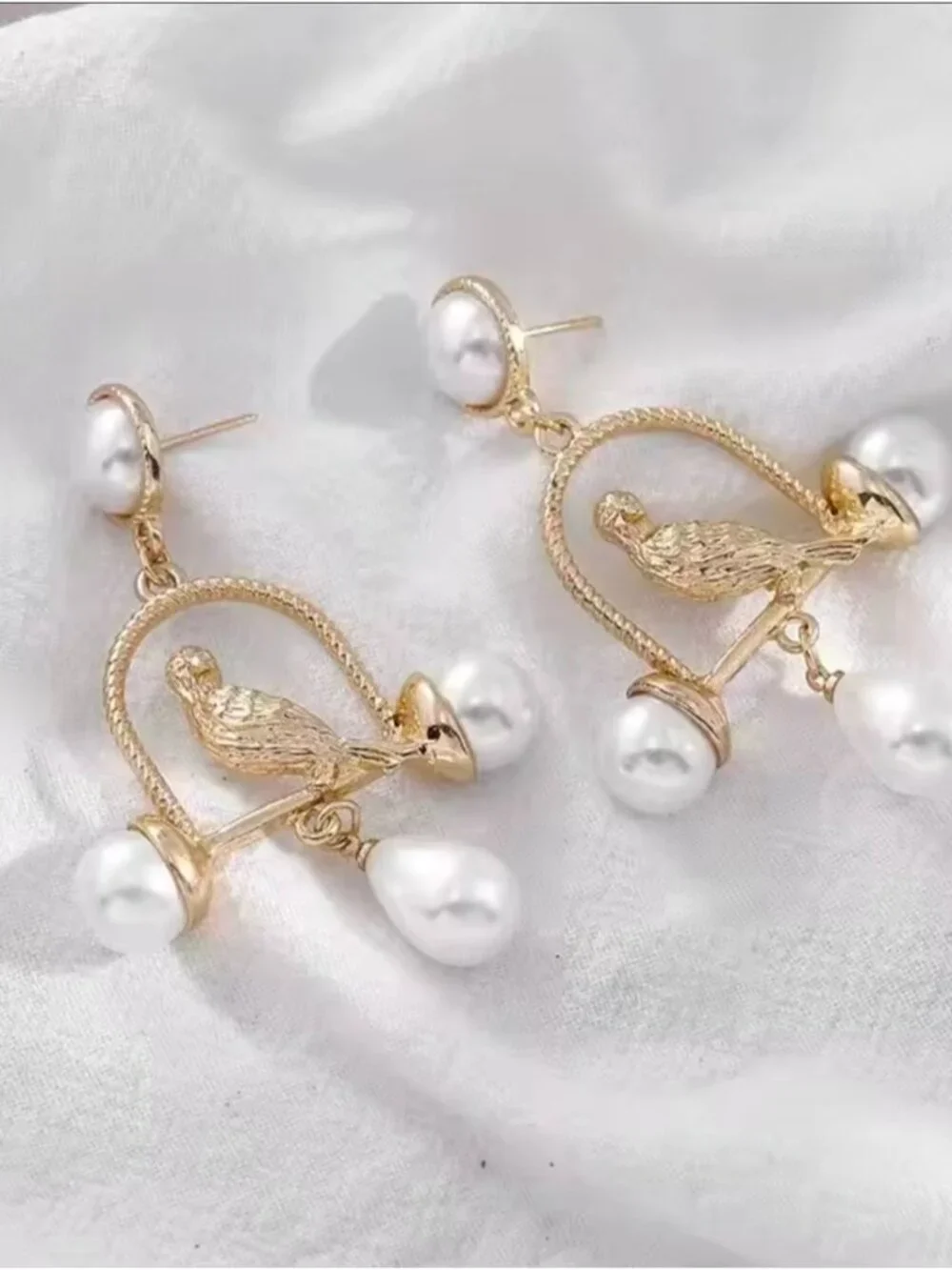 Gold tone Bird & Pearl Drop Earrings - Women Jewelry